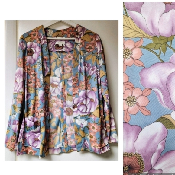 VINTAGE FLORAL PASTEL 2 POCKETS SLIM VEST BLAZER SIZE S.. - Picture 1 of 11